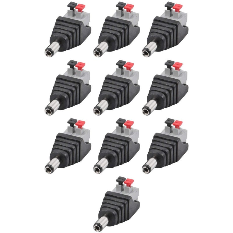 JacobsParts Male DC Barrel Power Plug Screwless Quick Wire Connector 5.5mm x 2.1mm for 12V/24V LED Strip and Electronics (10 Pack) - Image 1